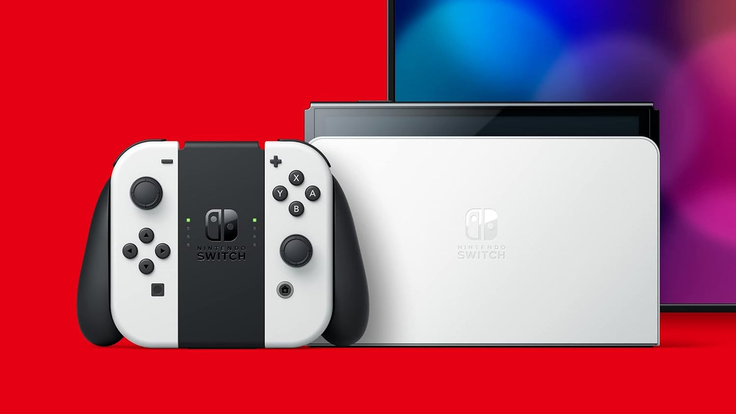 Nintendo Switch Console OLED Model with White Joy-Con, 7 inch 1280 x 720 OLED Touchscreen Display, Built-in Speaker, WiFi, Bluetooth 4.1 (Renewed)
