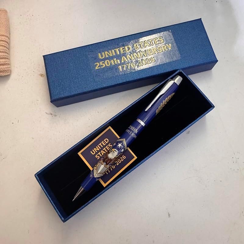 250th Anniversary commemorative ballpoint pen displayed in an elegant gift box as a patriotic collector's item for America's 250th Independence Day celebration