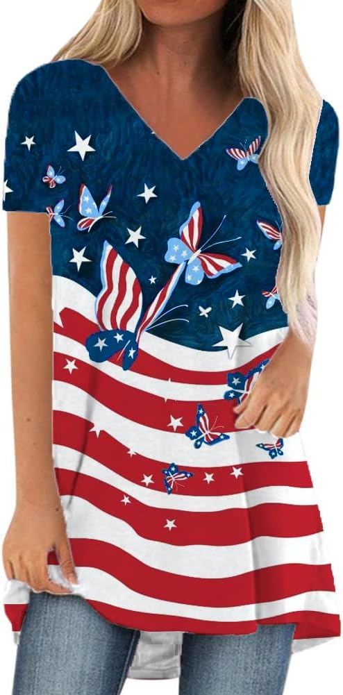 KKG Women's Tunic Tops to Wear with Leggings — Casual Loose Fit V-Neck Short & Long Sleeve T-Shirt