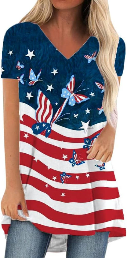 KKG Women's Tunic Tops to Wear with Leggings — Casual Loose Fit V-Neck Short & Long Sleeve T-Shirt