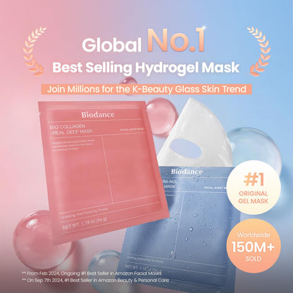 BIODANCE Best Mask Duo — Bio-Collagen and Ceramide Panthenol hydrogel face mask set for glass skin, firming and deep hydration, available at VeteransValueHub.