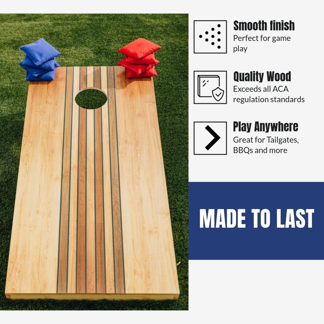 Tailgating Pros regulation cornhole boards with patriotic eagle flag design, 8 bean bags and carrying cases on green grass