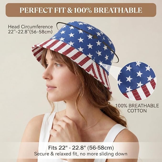 American Trends 100% Cotton Bucket Hat for Women Men | Packable Sun Protection Beach Hat | Breathable Outdoor Cap