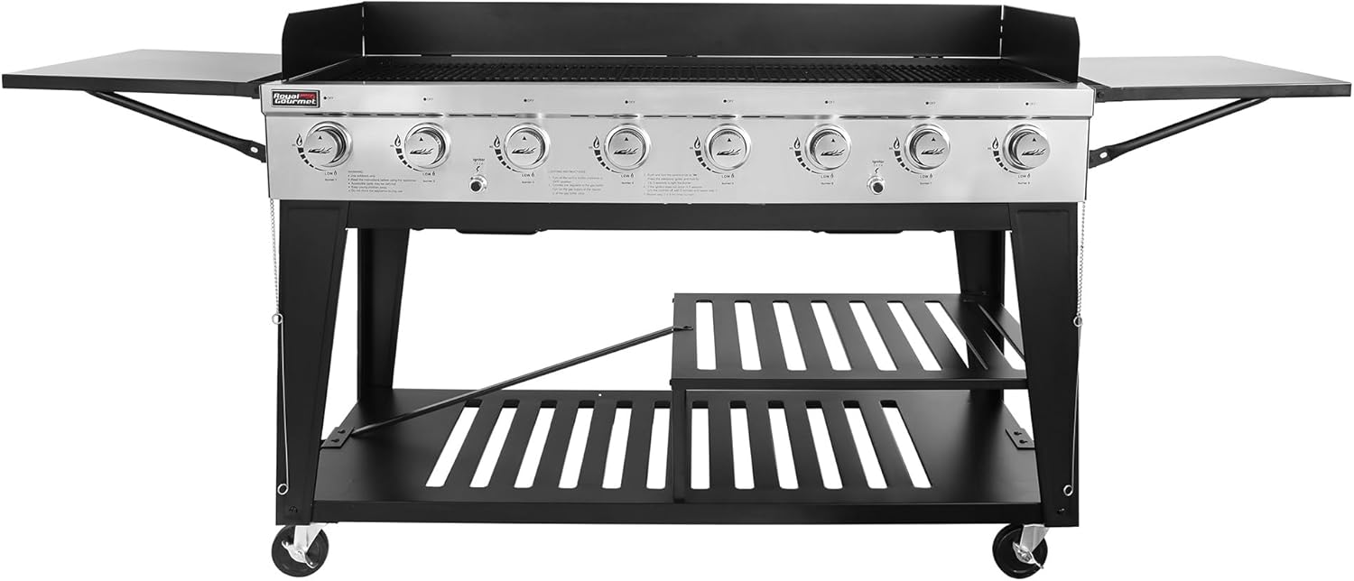 Royal Gourmet 8-burner black liquid propane gas grill with dual independently controlled systems for outdoor BBQ