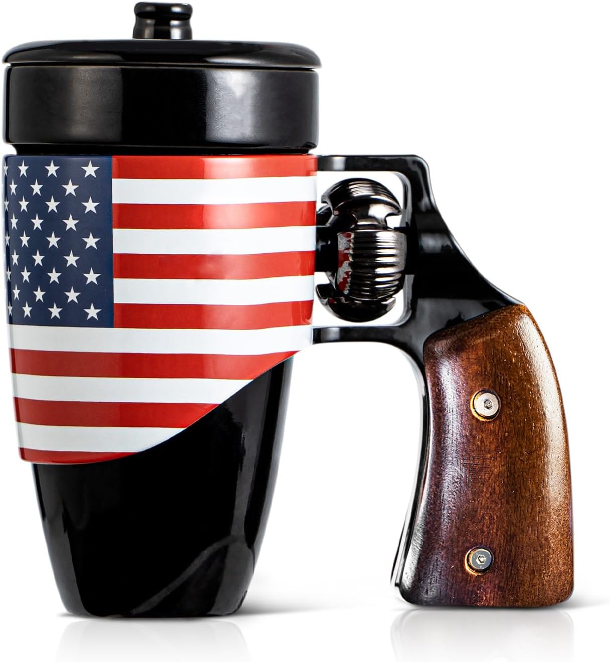 VIREESR 16oz black flag ceramic revolver novelty coffee mug funny gift for men and dad