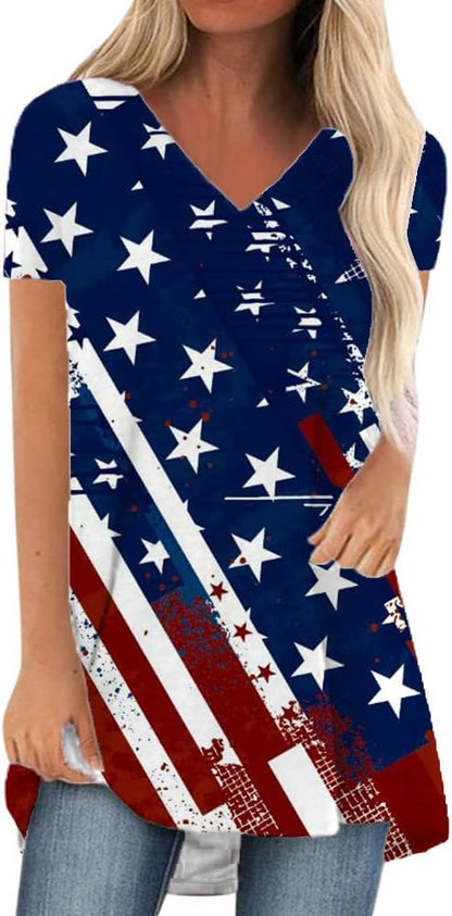 KKG Women's Tunic Tops to Wear with Leggings — Casual Loose Fit V-Neck Short & Long Sleeve T-Shirt