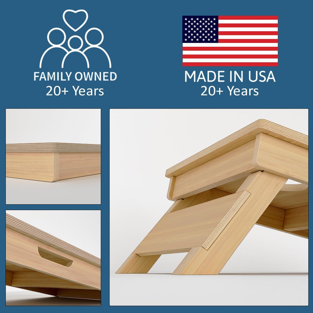 CornholeGamesUSA handmade regulation cornhole boards with eagle wood patriotic design, score tower and bean bags displayed outdoors