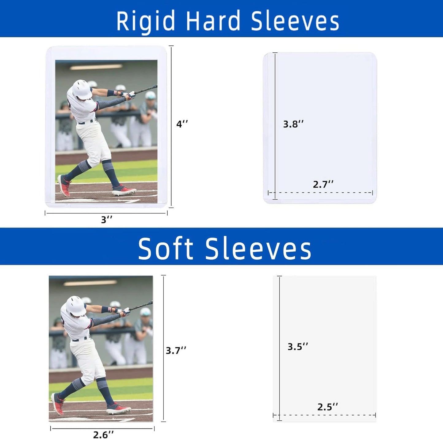 200 Card Sleeves Hard Plastic, Arjiekwei 3"X4" Baseball Cards Protectors Plastic, Premium Card Holder for Trading Sports Baseball Football Game Cards (100 Hard Sleeve + 100 Soft Sleeve)