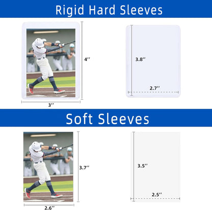 200 Card Sleeves Hard Plastic, Arjiekwei 3"X4" Baseball Cards Protectors Plastic, Premium Card Holder for Trading Sports Baseball Football Game Cards (100 Hard Sleeve + 100 Soft Sleeve)