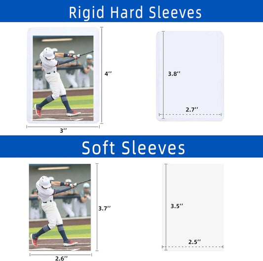 200 Card Sleeves Hard Plastic, Arjiekwei 3"X4" Baseball Cards Protectors Plastic, Premium Card Holder for Trading Sports Baseball Football Game Cards (100 Hard Sleeve + 100 Soft Sleeve)