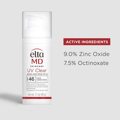 EltaMD UV Clear Face Sunscreen SPF 46 – Oil-Free Zinc Oxide Sunscreen for Sensitive, Acne-Prone & Rosacea Skin | Dermatologist Recommended
