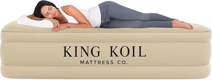 King Koil Plush Pillow Top Twin Air Mattress with Built-in High-Speed Pump for Camping