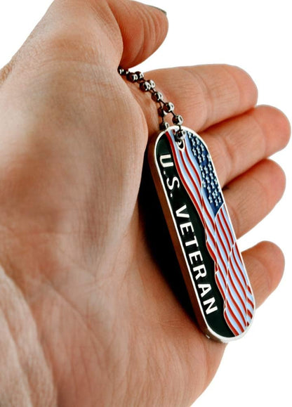 PinMart Military Veteran American Flag Engravable Personalized Custom Dog Tag