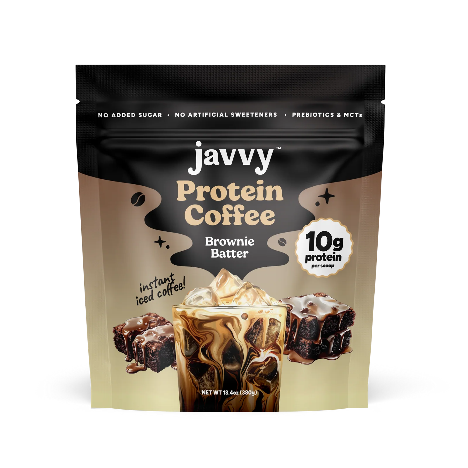 Javvy Brownie Batter flavored protein coffee with premium whey protein