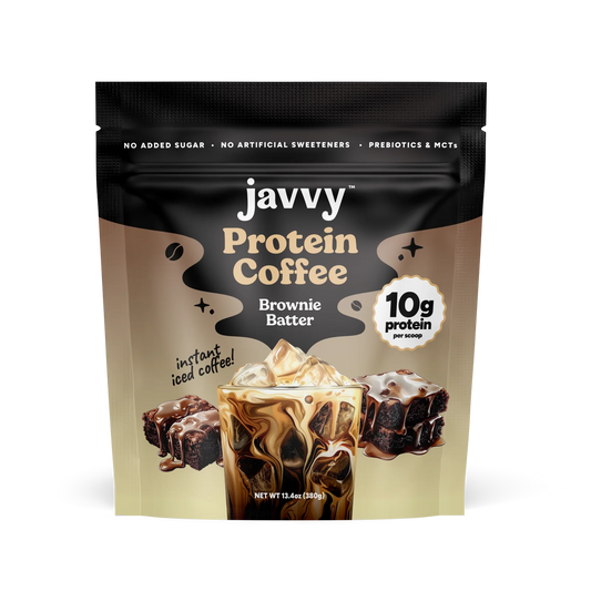 Javvy Brownie Batter flavored protein coffee with premium whey protein