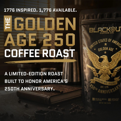 Golden Age 250 limited anniversary whole bean coffee bag Colombia Santa Maria and Brazil medium dark roast America 250th anniversary