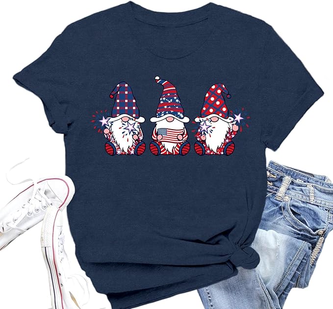 Women's 4th of July American flag gnomes patriotic stars and stripes t-shirt