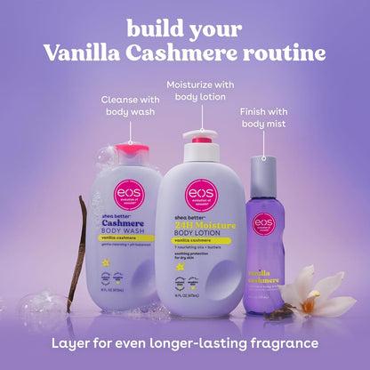 eos Shea Better Body Lotion – Vanilla Cashmere 24-Hour Moisture for Women | Natural Shea | 16 fl oz