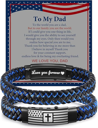 Men's Inspirational Mantra Engraved Handmade Braided Leather Adjustable Cuff Bangle Bracelet | Encouragement & Motivational Gift for Men