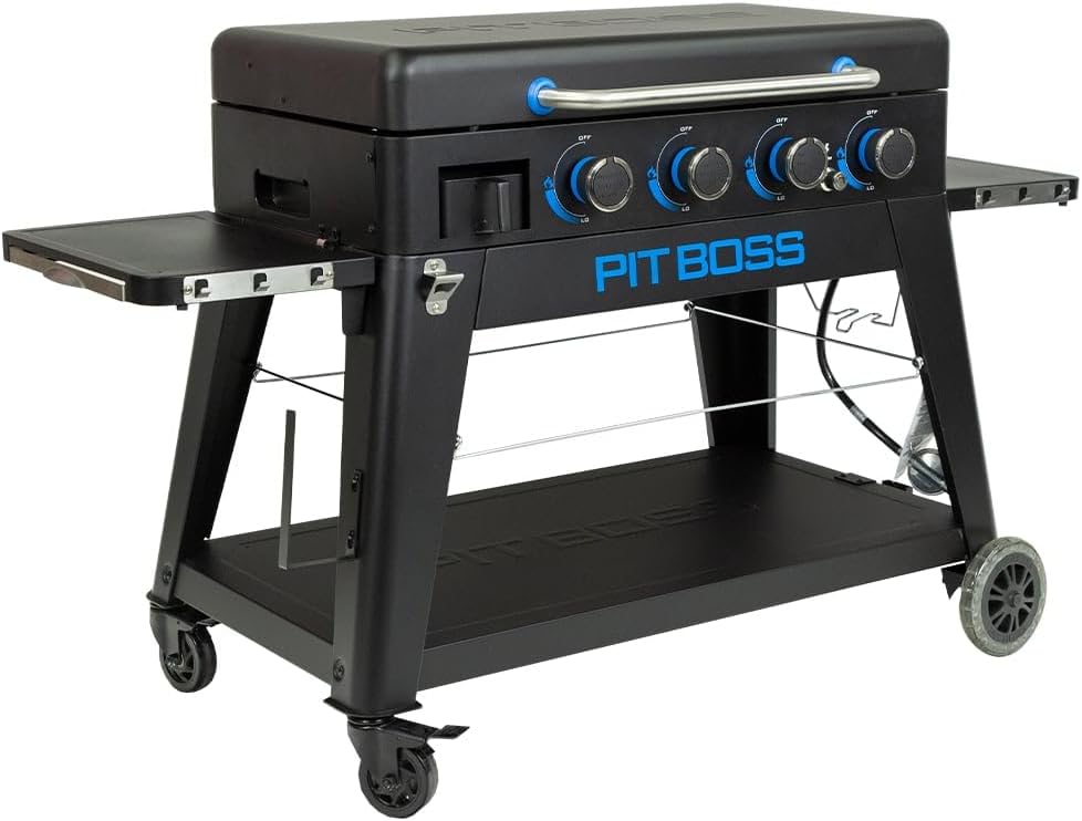 Pit Boss Ultimate 4-burner gas griddle with non-stick lift-off flat top surface for outdoor cooking