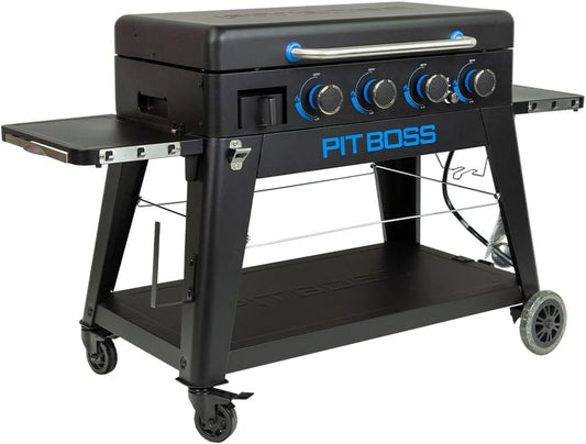 Pit Boss Ultimate 4-burner gas griddle with non-stick lift-off flat top surface for outdoor cooking