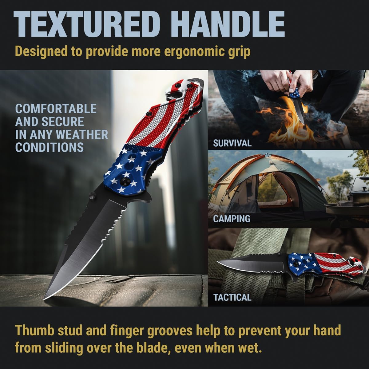 GOOD WORKER legal EDC folding pocket knife with serrated blade glass breaker and seat belt cutter with pocket clip