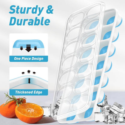 ChefAide Ice Cube Tray with Lid, 4 Packs 56 Cubes Durable Stackable Ice Cube Trays for Freezer with Removable Lids, Easy-Release Plastic & Silicone Ice Tray for Cocktail, Coffee