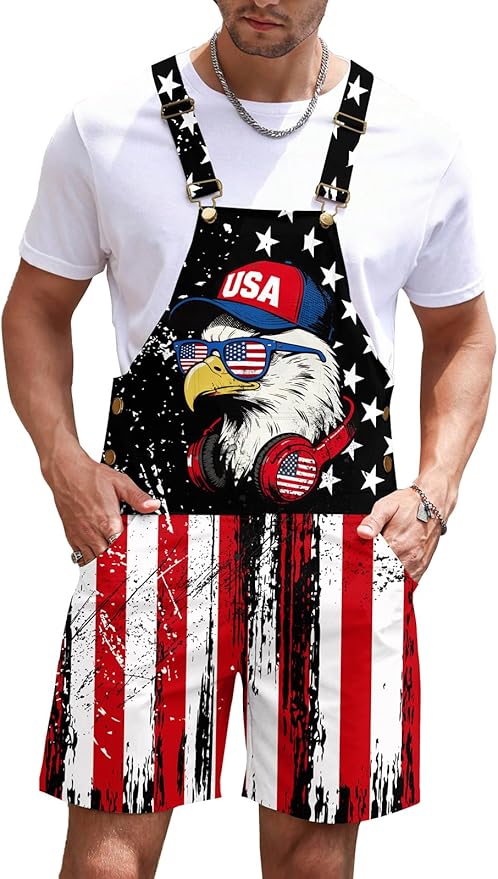 RAISEVERN men's adjustable strap overalls shorts festival jumpsuit romper casual outdoor wear