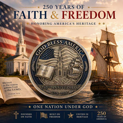 USA 250th Anniversary Christian faith commemorative coin with God Bless America engraving