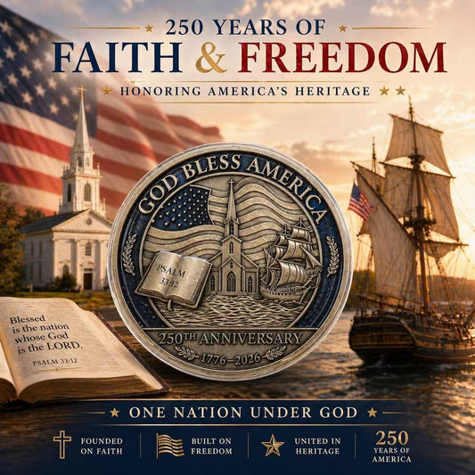 USA 250th Anniversary Christian faith commemorative coin with God Bless America engraving