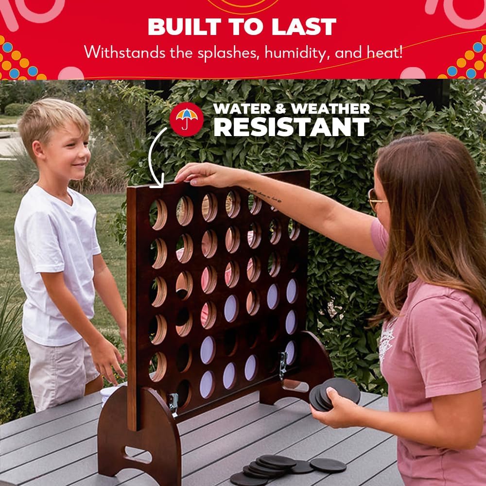 SWOOC Games premium giant four in a row game standing over 2 feet tall set up outdoors at a backyard party