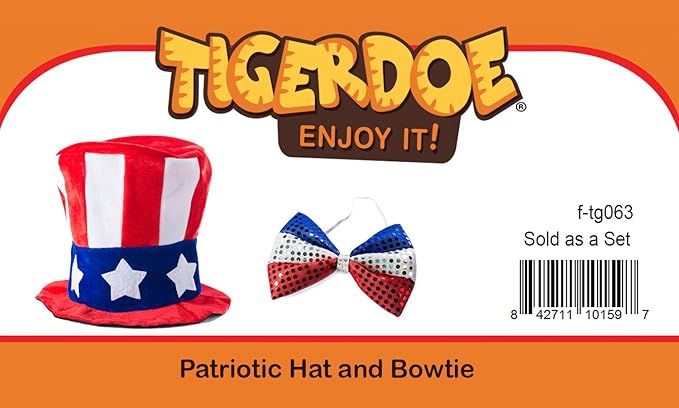 Tigerdoe Uncle Sam top hat and bow tie American flag patriotic costume set for 4th of July