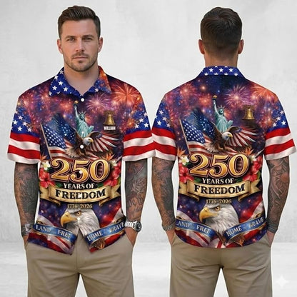 GABITA America's 250th Anniversary Hawaiian Shirt 1776–2026 | Patriotic Eagle Flag Button Down Shirt for Men