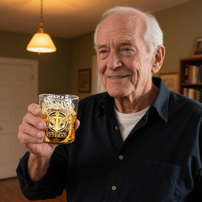Veteran Tribute Whiskey Glass 10oz — Engraved US Navy Patriotic Military Gift for Men, Dad, Husband, Retirement & Anniversary