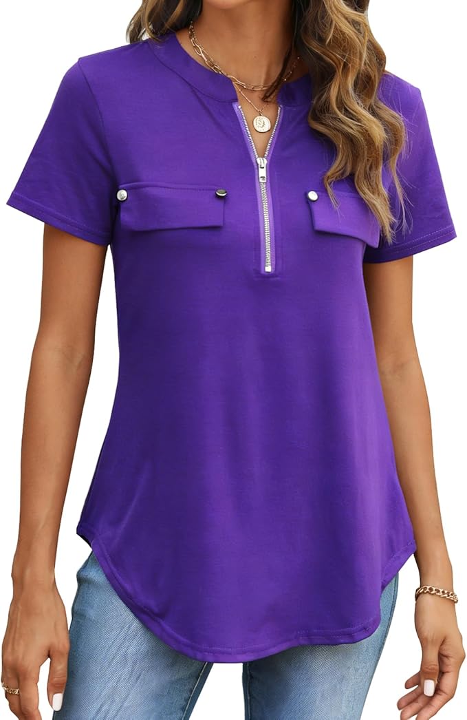 Halife Womens Dressy Casual Tops Short Sleeve