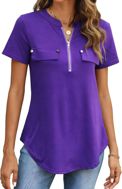 Halife Womens Dressy Casual Tops Short Sleeve