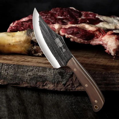 HOSHANHO hand forged butcher knife set with meat cleaver bone chopper and fillet knives in roll bag BBQ and camping gift for men
