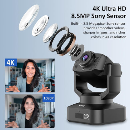NexiGo N990 4K PTZ Zoomable Webcam, Video Conference Camera System with 5X Digital Zoom, Sony Starvis Sensor, Position Preset, Dual Stereo Mics, Audio Jacks for External Mics (Renewed)