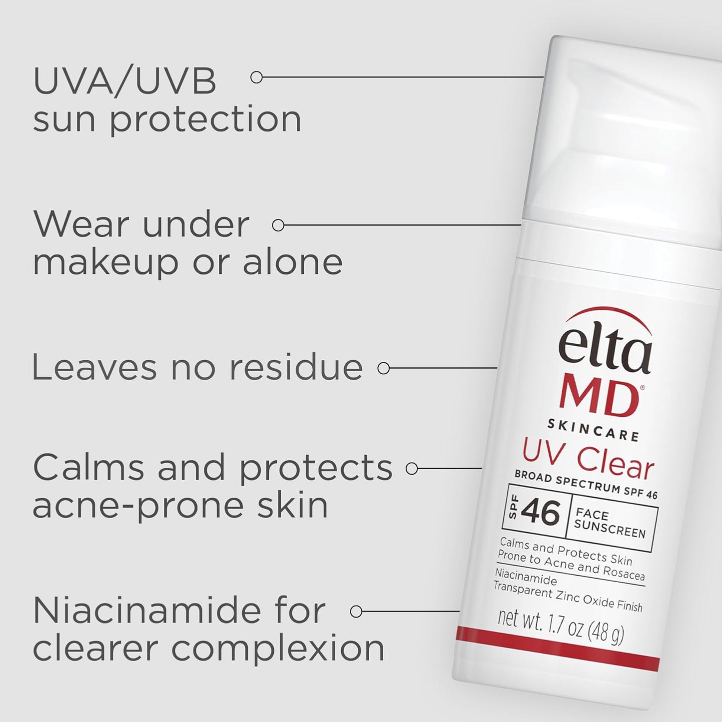 EltaMD UV Clear Face Sunscreen SPF 46 – Oil-Free Zinc Oxide Sunscreen for Sensitive, Acne-Prone & Rosacea Skin | Dermatologist Recommended