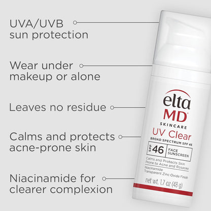 EltaMD UV Clear Face Sunscreen SPF 46 – Oil-Free Zinc Oxide Sunscreen for Sensitive, Acne-Prone & Rosacea Skin | Dermatologist Recommended