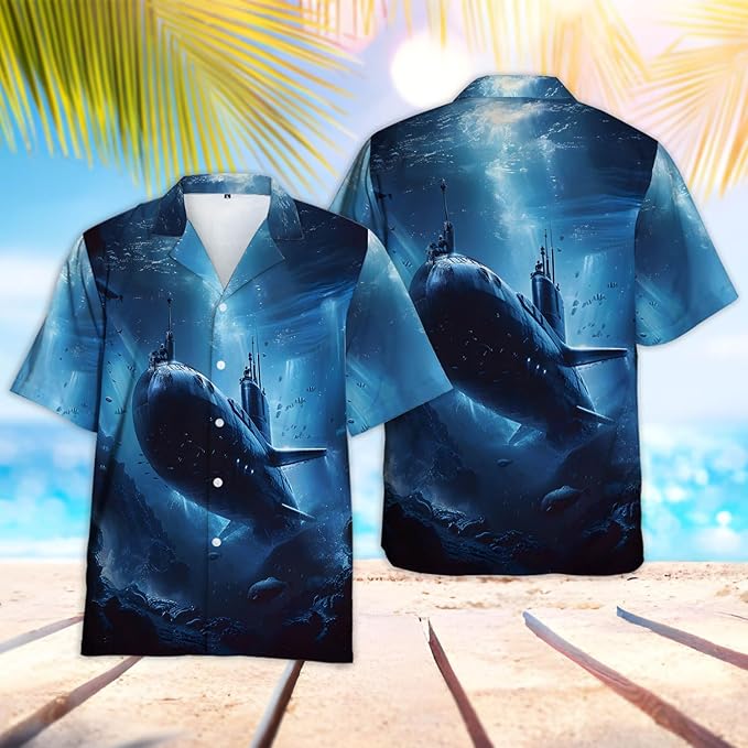 Submarine Veteran Hawaiian Shirt for Men — Navy Submarine Short Sleeve Button Down Beach Shirt