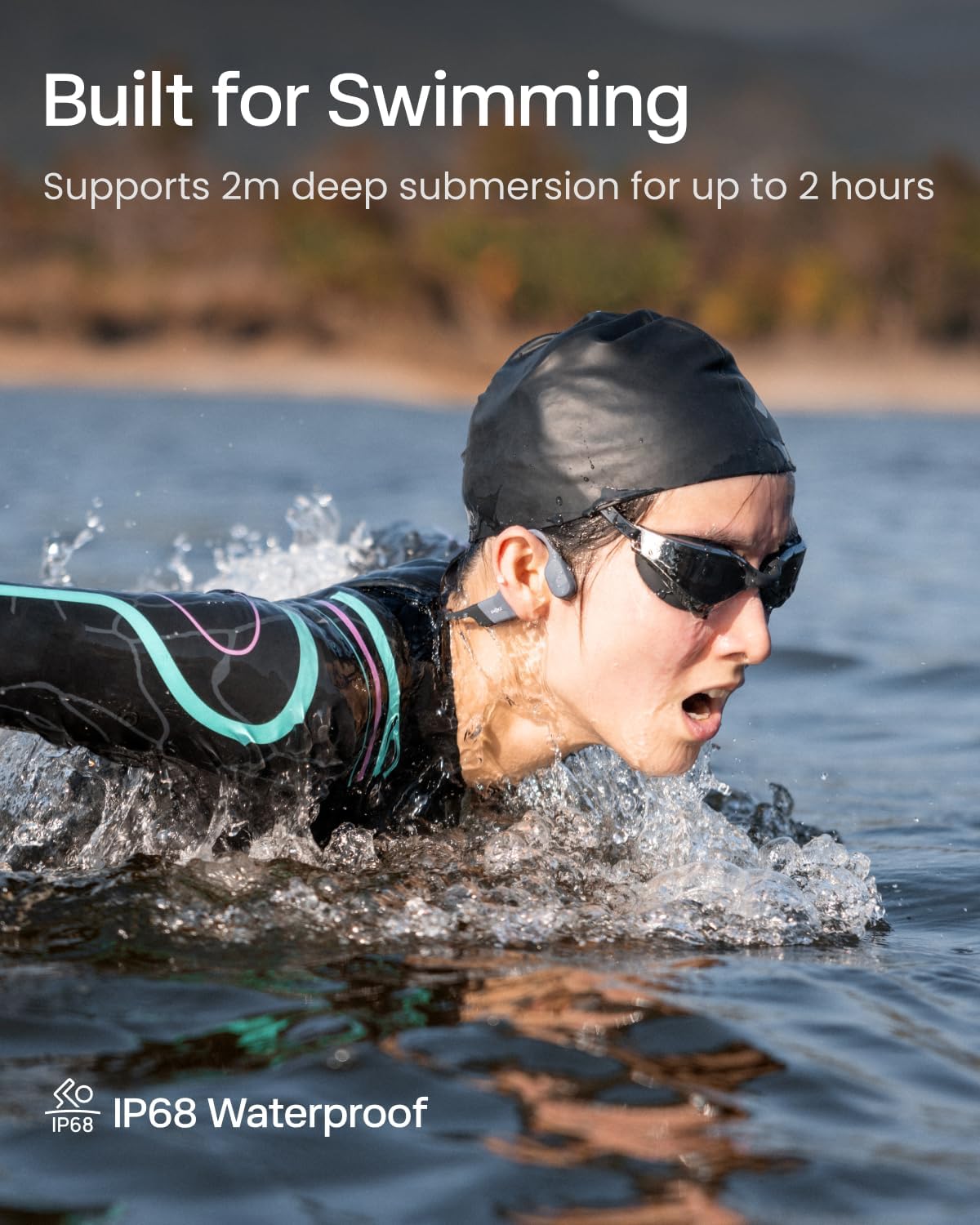 SHOKZ OpenSwim Pro - Open-Ear Bluetooth Headphones & 32GB MP3 Player, IP68 Waterproof, Bone Conduction Headphones, Secure Fit for Workouts, Running and Swimming, Built-in Microphone, Grey (Renewed)