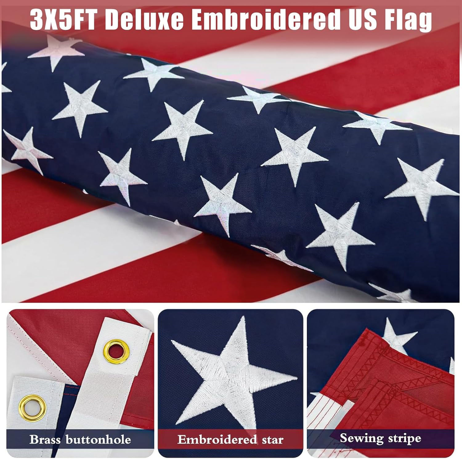 5 foot black stainless steel flag pole kit with solar light and embroidered American flag mounted on a residential home