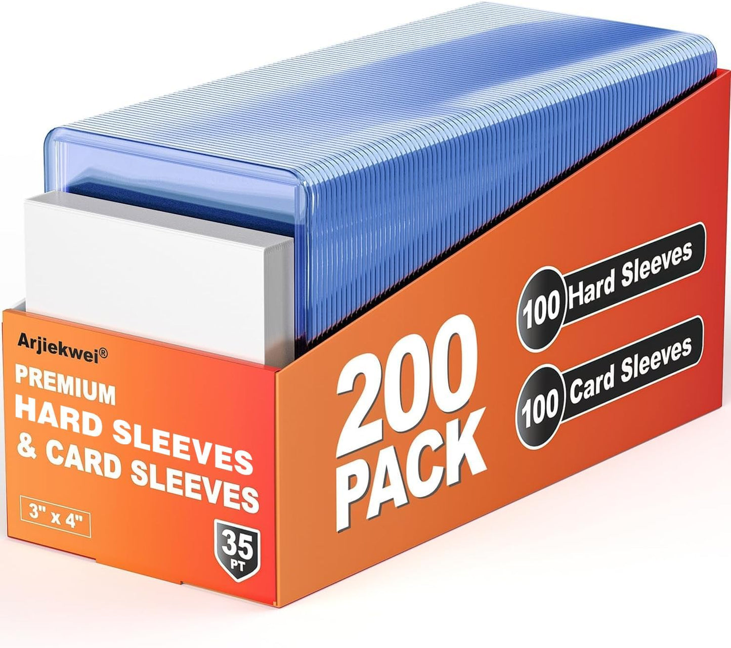 200 Card Sleeves Hard Plastic, Arjiekwei 3"X4" Baseball Cards Protectors Plastic, Premium Card Holder for Trading Sports Baseball Football Game Cards (100 Hard Sleeve + 100 Soft Sleeve)