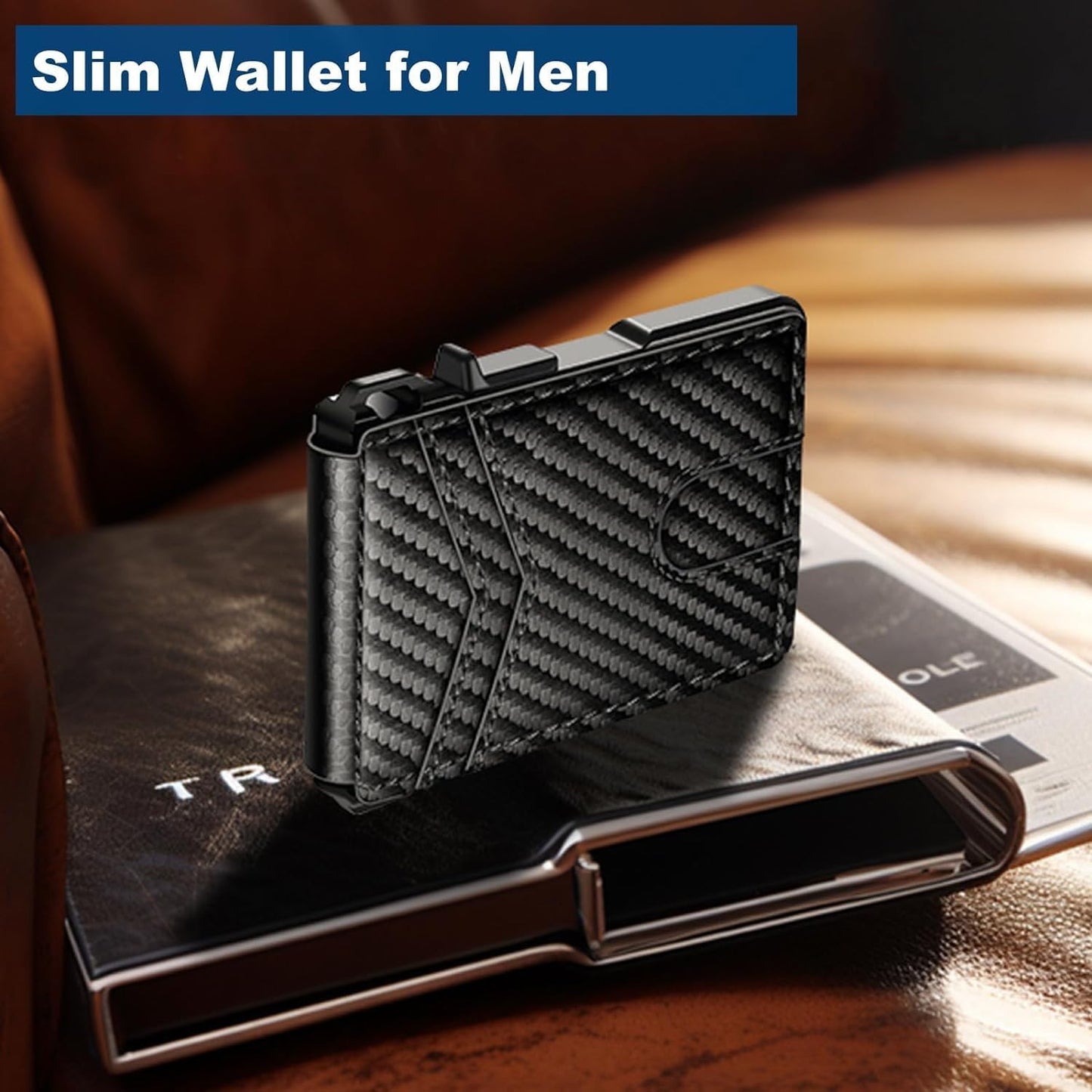  ZALVEX men's slim RFID blocking metal aluminum minimalist pop up wallet with money clip and ID window