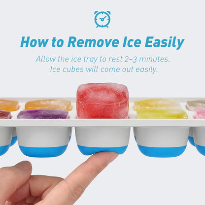 ChefAide Ice Cube Tray with Lid, 4 Packs 56 Cubes Durable Stackable Ice Cube Trays for Freezer with Removable Lids, Easy-Release Plastic & Silicone Ice Tray for Cocktail, Coffee