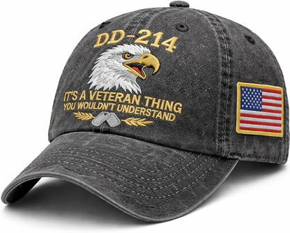 DD-214 veteran embroidered American flag patriotic military baseball cap adjustable fit
