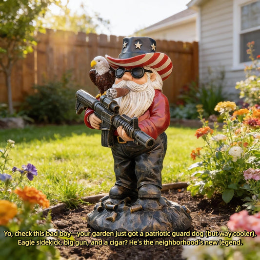 Patriotic military fighting gnome figurine displayed as veteran gift and desk decor for men on a home office shelf