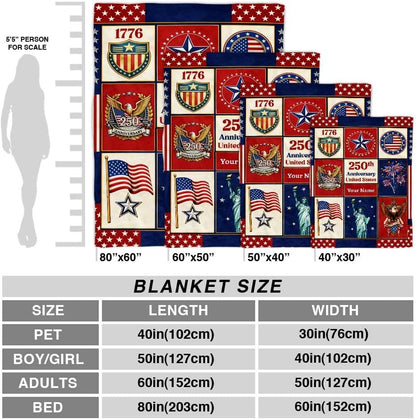 Personalized 250th Anniversary USA patriotic eagle throw blanket soft cozy keepsake 1776-2026