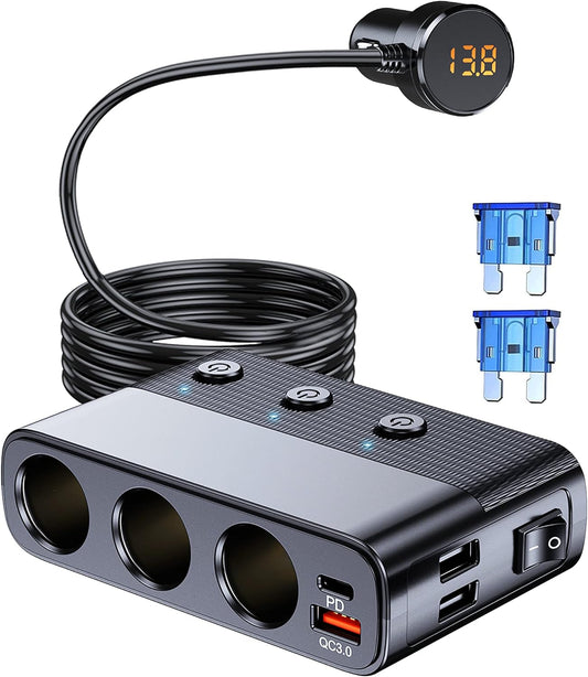 Cigarette Lighter Splitter,12V/24V Car Charger Adapter with 3 Socket Expander